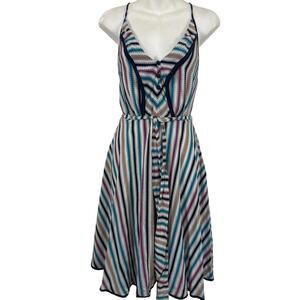 Girls From Savoy Anthropologie 100% Silk Skater Ruffle V-Neck Dress Belted sz 6